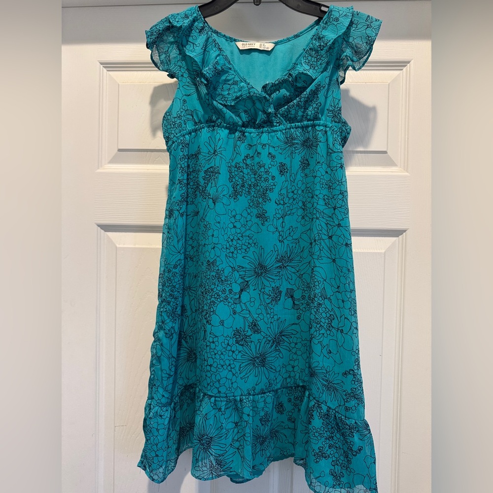 Teal Ruffled Old Navy Dress. Size 10/12.